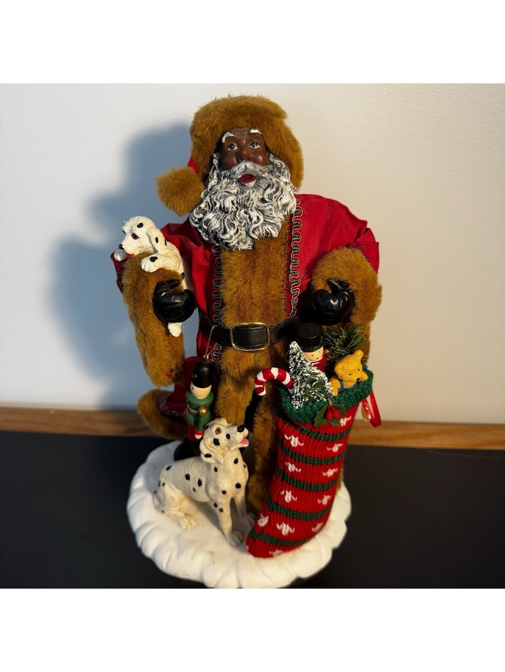 Vintage Wonderland Black Santa Figurine Statue Toys Dalmatians Dogs